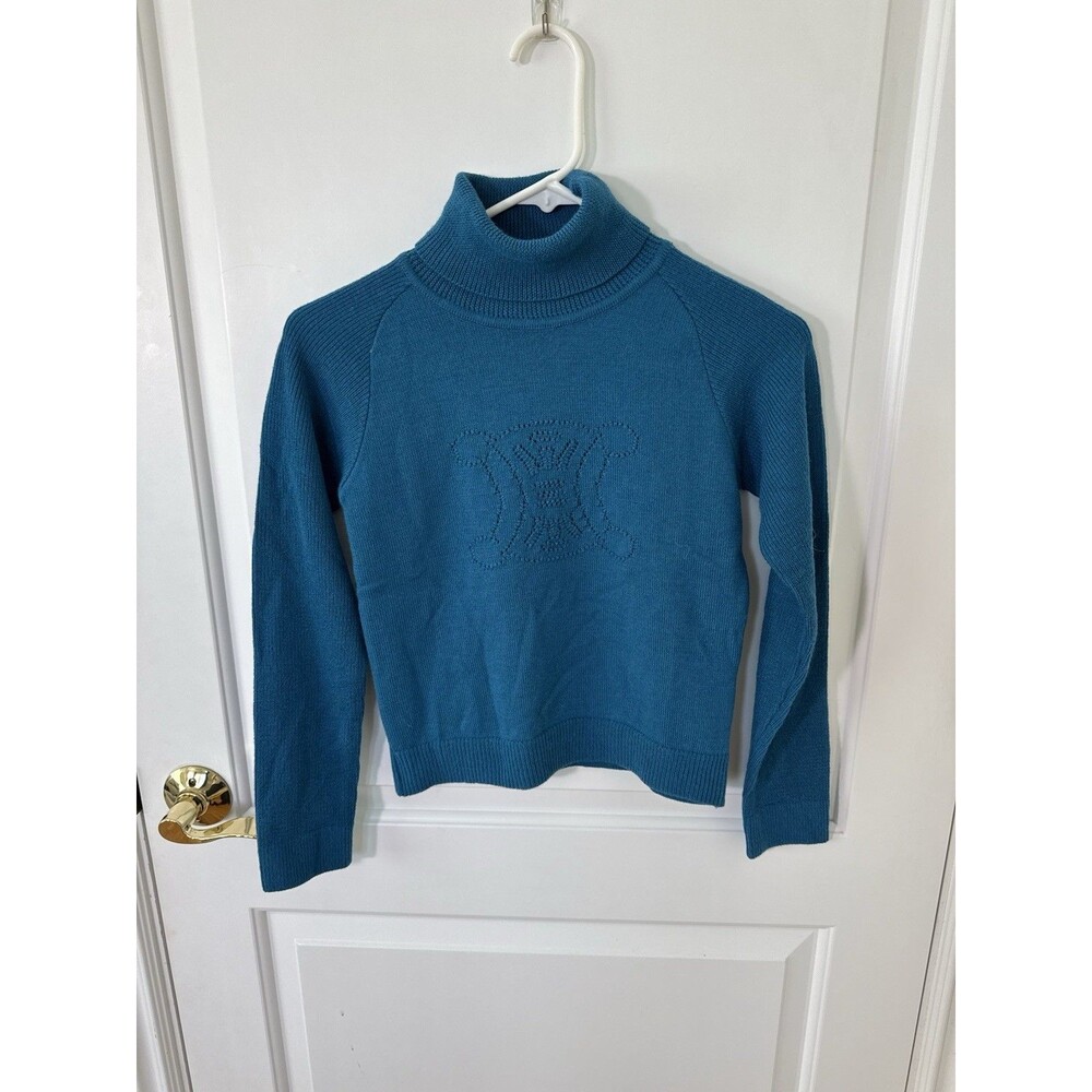 Celine Vintage Triomphe Turtleneck Sweater VTG Made In Japan Children's 10 Wool
